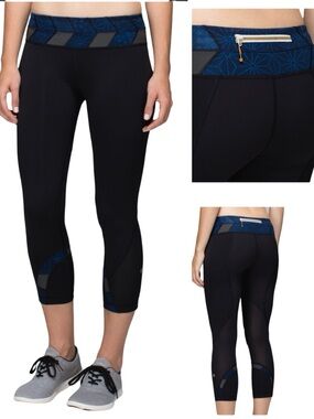 Lululemon Run Inspire Crop II Sashiko Black Size 8